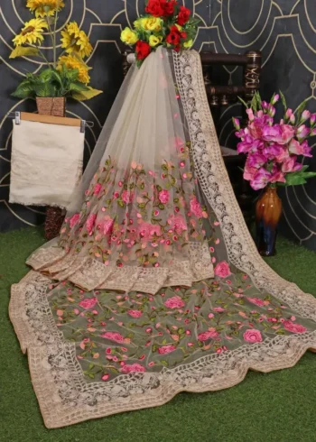 Soft Net Chikankari Embroidery Work Designer Saree