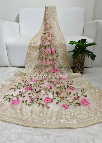 Soft Net Chikankari Embroidery Work Designer Saree