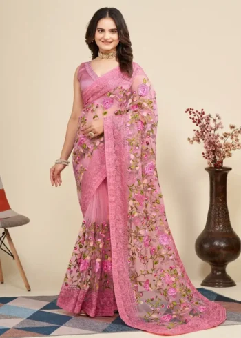 Soft Net Chikankari Embroidery Work Designer Saree