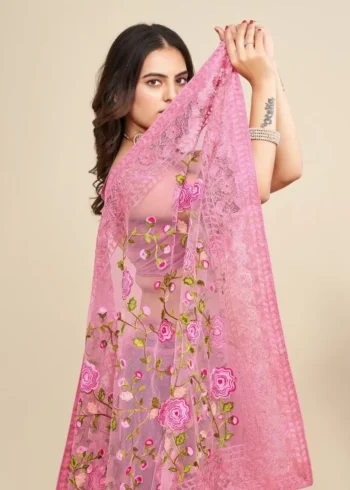 Soft Net Chikankari Embroidery Work Designer Saree