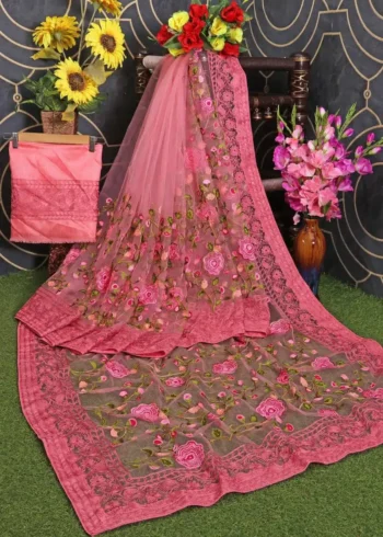 Soft Net Chikankari Embroidery Work Designer Saree