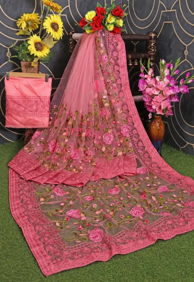 Soft Net Chikankari Embroidery Work Designer Saree