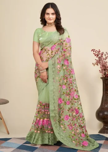 Soft Net Chikankari Embroidery Work Designer Saree