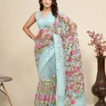 Soft Net Chikankari Embroidery Work Designer Saree