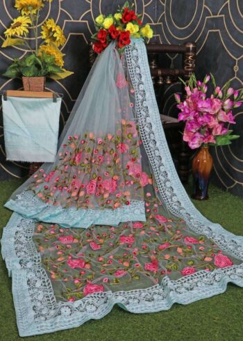 Soft Net Chikankari Embroidery Work Designer Saree