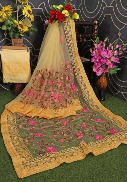 Soft Net Chikankari Embroidery Work Designer Saree