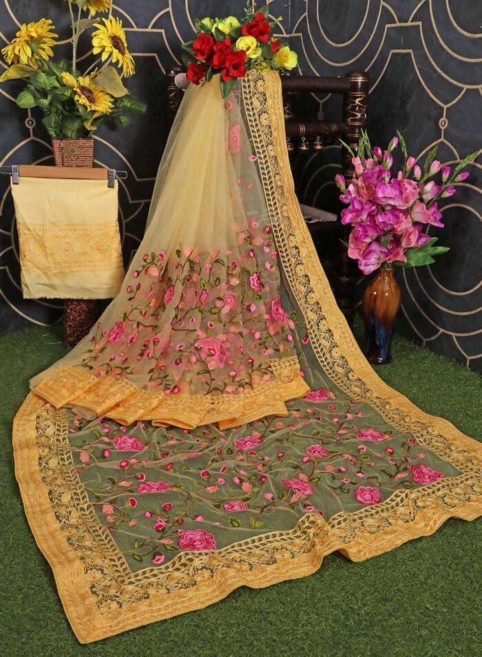 Soft Net Chikankari Embroidery Work Designer Saree