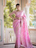 baby pink Solid Jacquard Weave Banarasi Silk Saree Collection