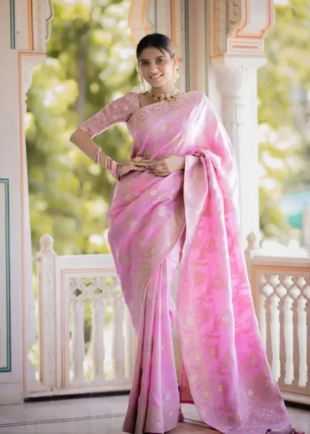 baby pink Solid Jacquard Weave Banarasi Silk Saree Collection