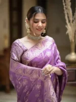 lavender colour Solid Jacquard Weave Banarasi Silk Saree Collection