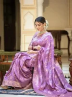 lavender colour Solid Jacquard Weave Banarasi Silk Saree Collection