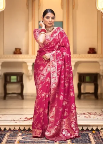 pink colour Jacquard Weave Banarasi Silk Saree Collection
