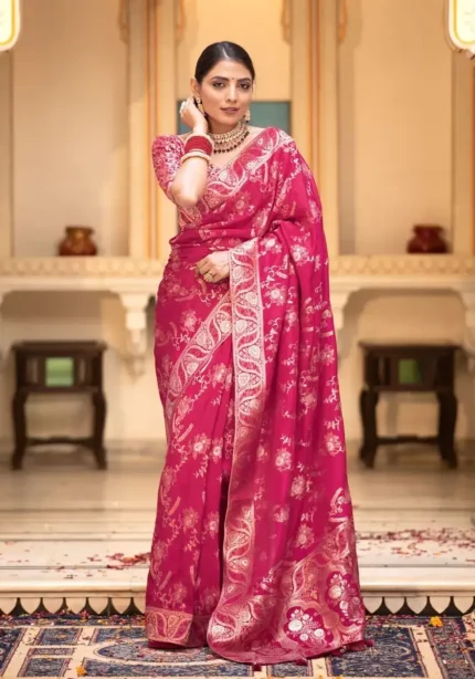 pink colour Jacquard Weave Banarasi Silk Saree Collection