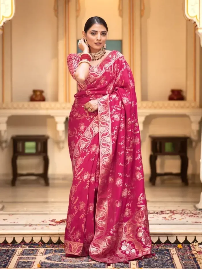 pink colour Jacquard Weave Banarasi Silk Saree Collection