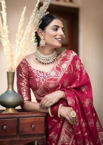 pink colour Solid Jacquard Weave Banarasi Silk Saree Collection