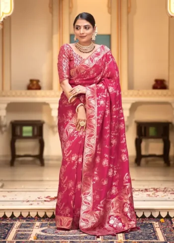 pink colour Jacquard Weave Banarasi Silk Saree Collection