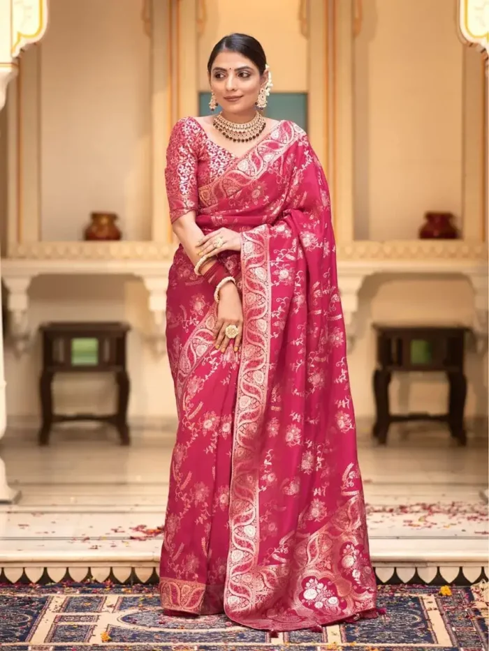 pink colour Jacquard Weave Banarasi Silk Saree Collection