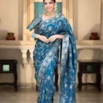 rama blue colour Solid Jacquard Weave Banarasi Silk Saree Collection