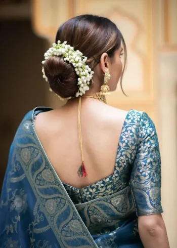 rama blue colour Solid Jacquard Weave Banarasi Silk Saree Collection