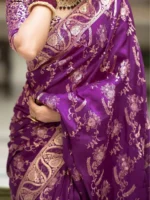 violet colour Solid Jacquard Weave Banarasi Silk Saree Collection