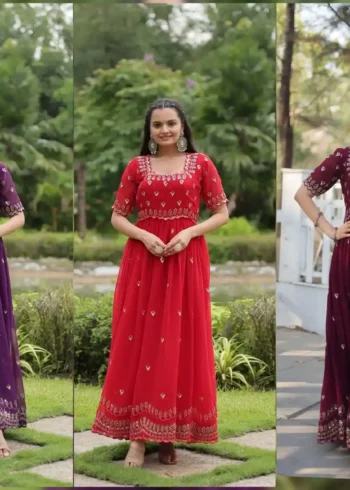 Square Neck Design Embroidered Readymade Gown for Women