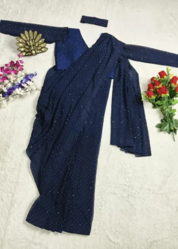 Swarovski Work Faux Georgette Pre-stitched Designer Saree