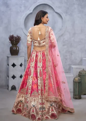 Temple Motifs Peacock Designs & Bandhej Jacquard Bridal Lehenga Choli