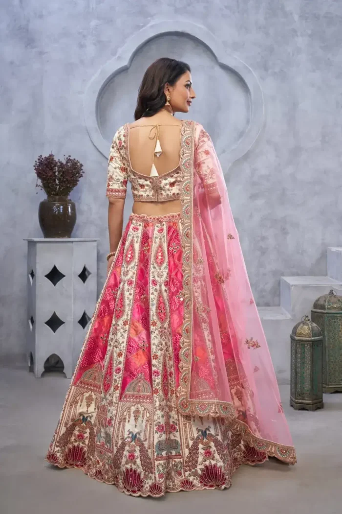 Temple Motifs Peacock Designs & Bandhej Jacquard Bridal Lehenga Choli