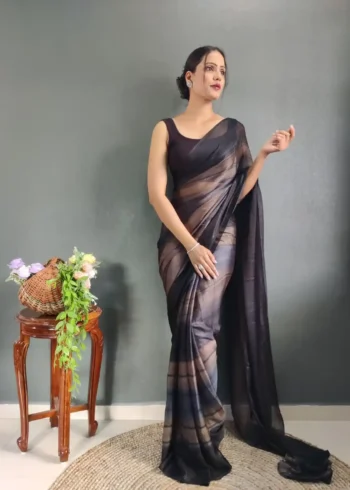 Three Tone Colour Shade Nylon Ready to Wear Saree