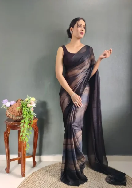 Three Tone Colour Shade Nylon Ready to Wear Saree