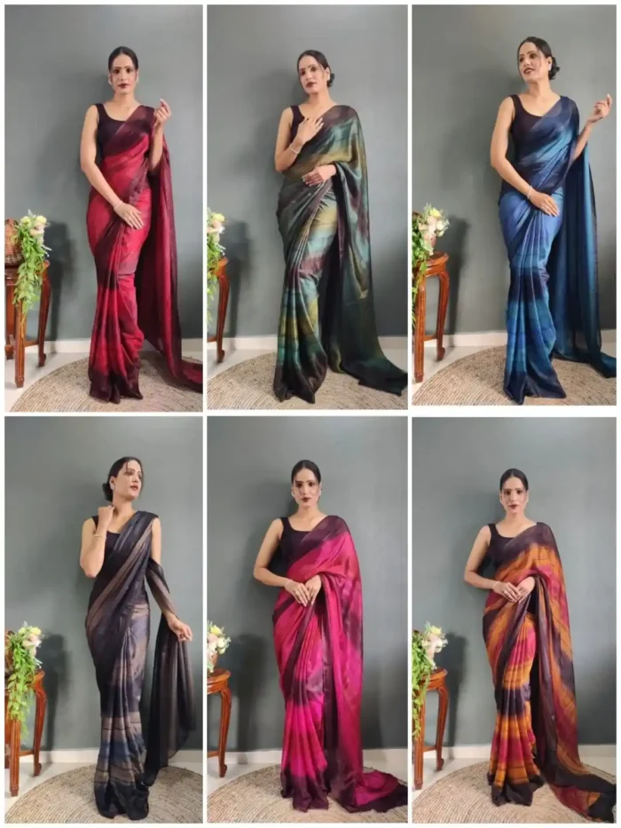 Three Tone Colour Shade Nylon Ready to Wear Saree