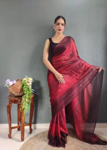 Three Tone Colour Shade Nylon Ready to Wear Saree