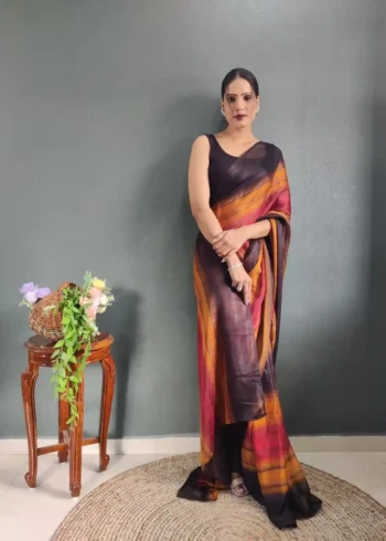 Three Tone Colour Shade Nylon Ready to Wear Saree