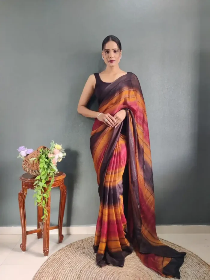 Three Tone Colour Shade Nylon Ready to Wear Saree