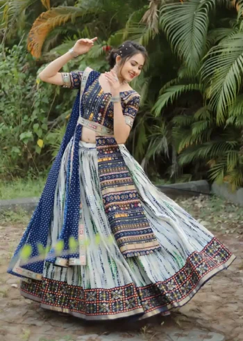Traditional Royal blue Slub Cotton Printed Lehenga Choli