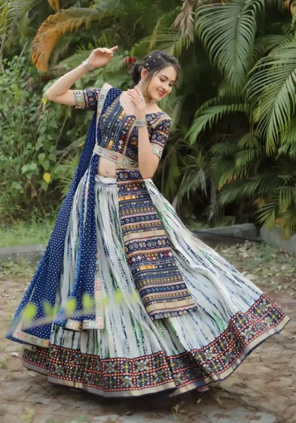 Traditional Royal blue Slub Cotton Printed Lehenga Choli