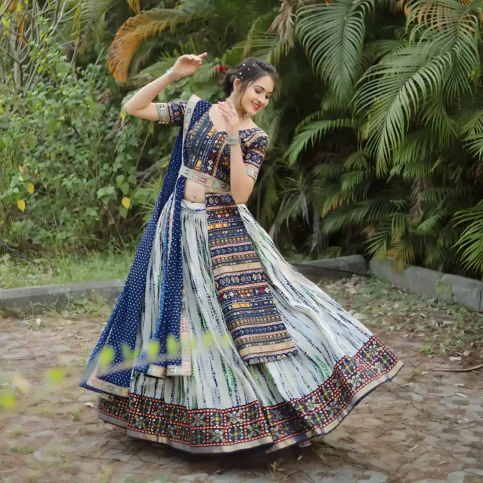 Traditional Royal blue Slub Cotton Printed Lehenga Choli