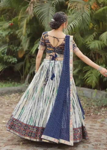 Traditional Royal blue Slub Cotton Printed Lehenga Choli
