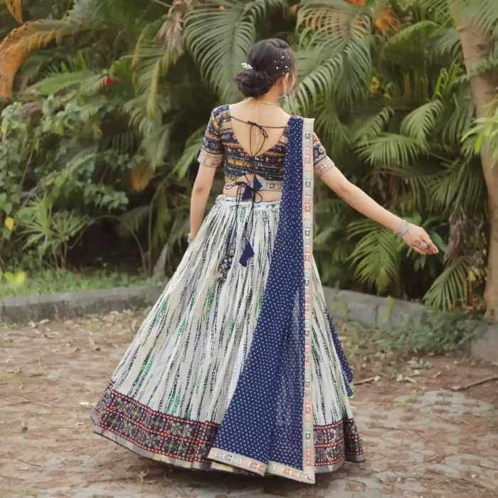 Traditional Royal blue Slub Cotton Printed Lehenga Choli