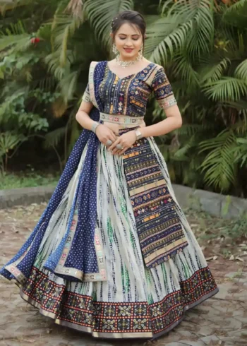 Traditional Royal blue Slub Cotton Printed Lehenga Choli