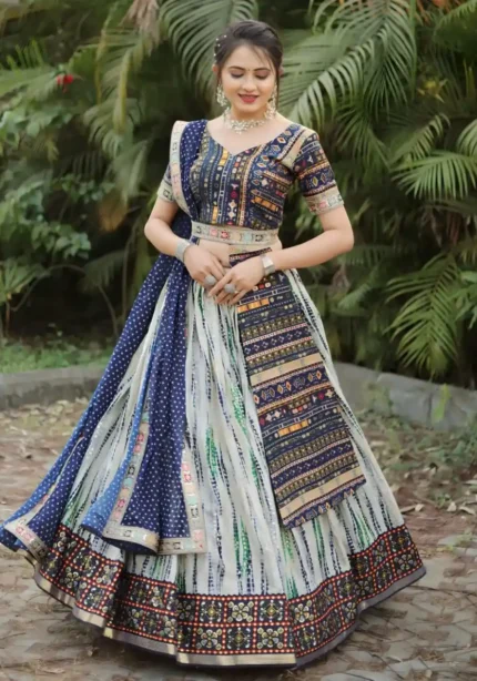 Traditional Royal blue Slub Cotton Printed Lehenga Choli