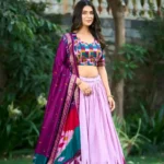 Tussar Silk Printed Foil Work Half Saree Lehenga Choli