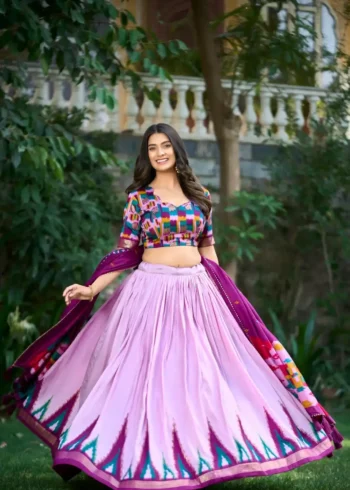 Tussar Silk Printed Foil Work Half Saree Lehenga Choli