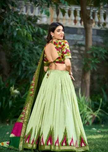 Tussar Silk Printed Foil Work Half Saree Lehenga Choli