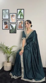 Vichitra Silk Coding & Swarovski Work Stitched Saree