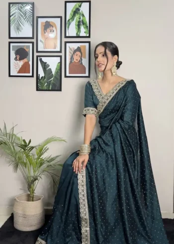 Vichitra Silk Coding & Swarovski Work Stitched Saree