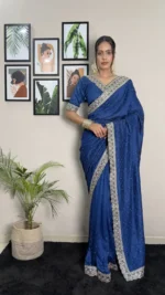 Vichitra Silk Coding & Swarovski Work Stitched Saree