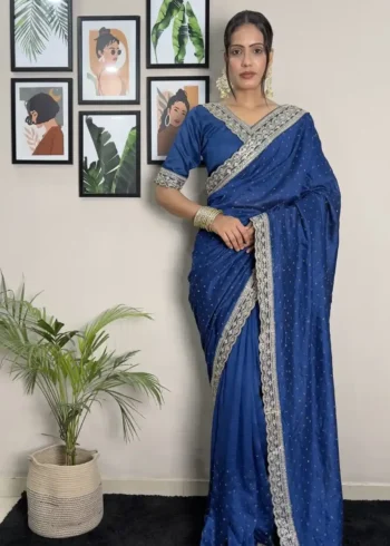 Vichitra Silk Coding & Swarovski Work Stitched Saree