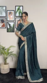 Vichitra Silk Coding & Swarovski Work Stitched Saree