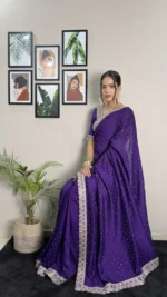 Vichitra Silk Coding & Swarovski Work Stitched Saree